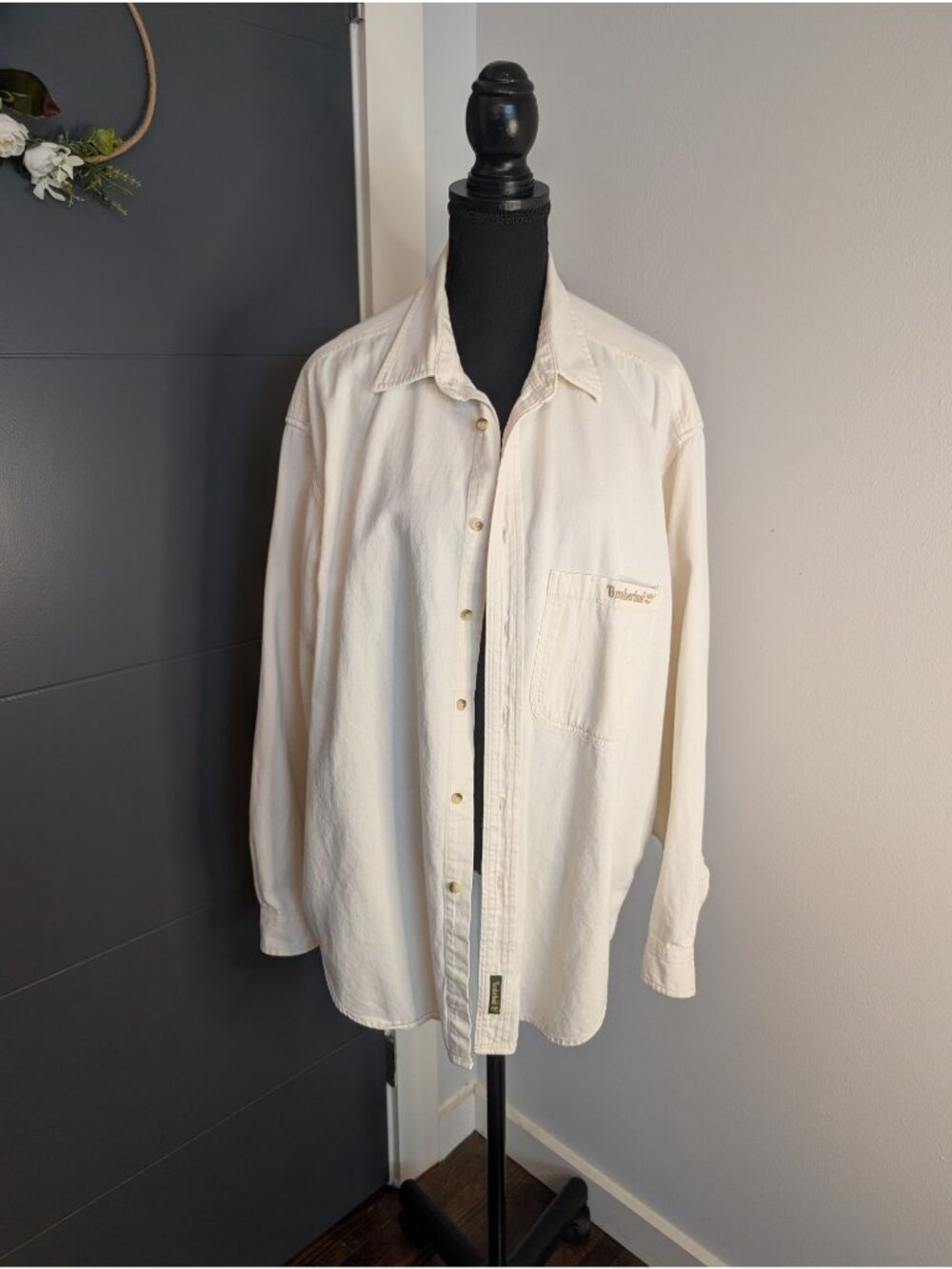 Vintage 90's/y2k Timberland Weathergear Cream Button-Up Work Shirt - Size Large